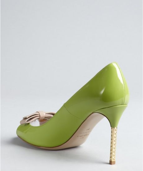 Valentino Lime Green and Khaki Patent Leather Studded Heels in Green | Lyst