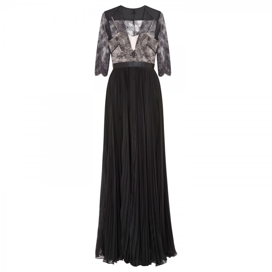 Catherine Deane Rose Lace and Pleated Chiffon Gown in Black | Lyst