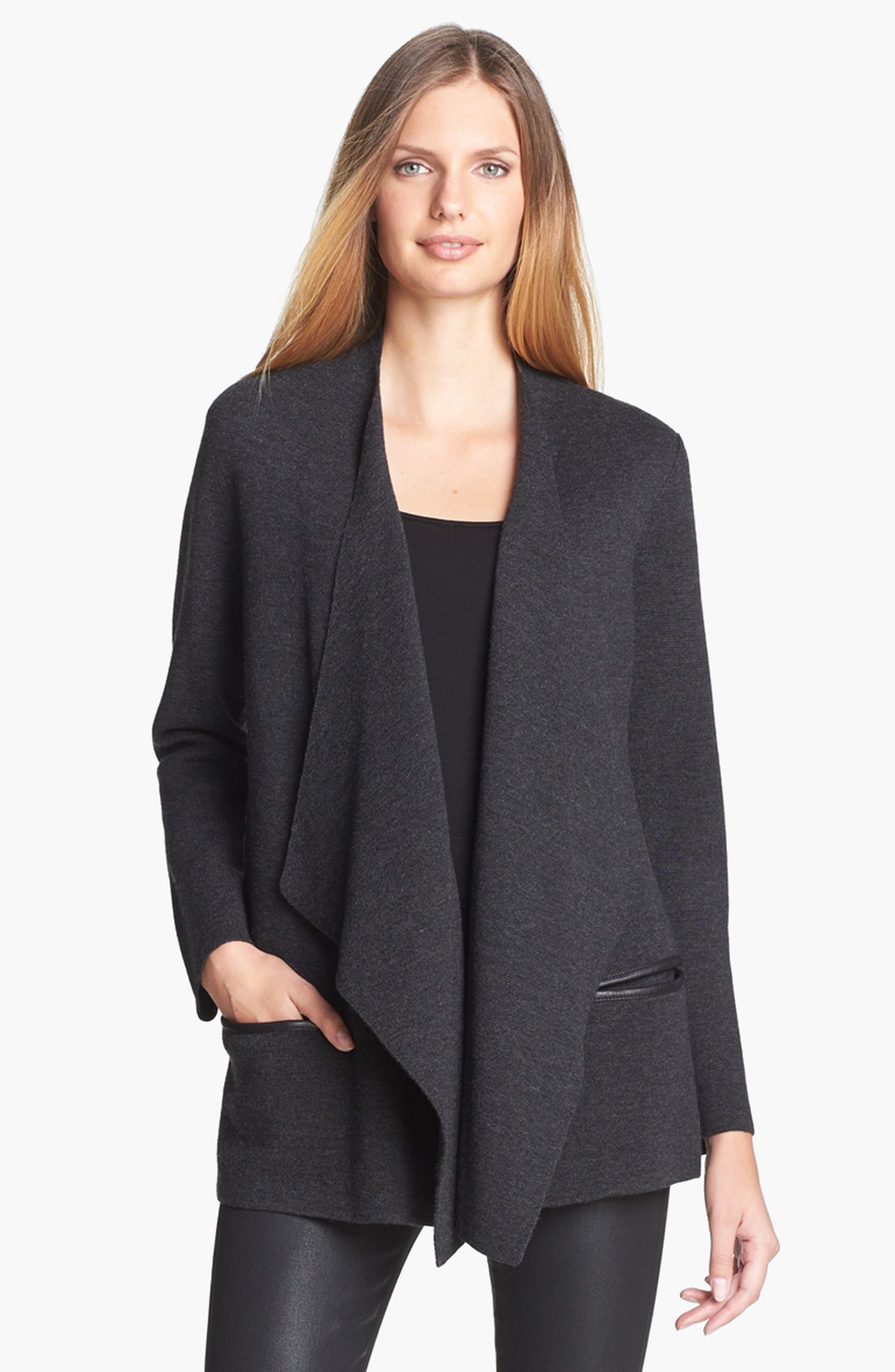 Eileen Fisher Angle Front Merino Wool Jacket in Gray (Charcoal) | Lyst