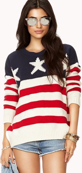 Forever 21 American Flag Sweater in Blue (Navy/cream) | Lyst