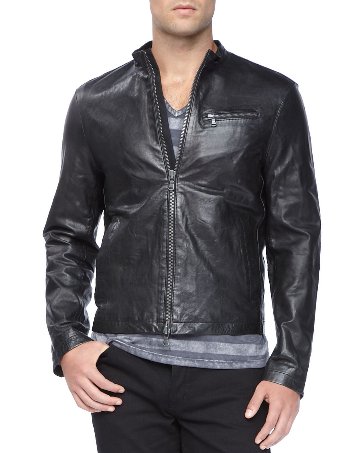 John Varvatos Tumbled Leather Moto Jacket in Black for Men | Lyst