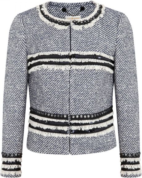 Tory Burch Rosemary Embellished Tweed Jacket in Gray (navy) | Lyst