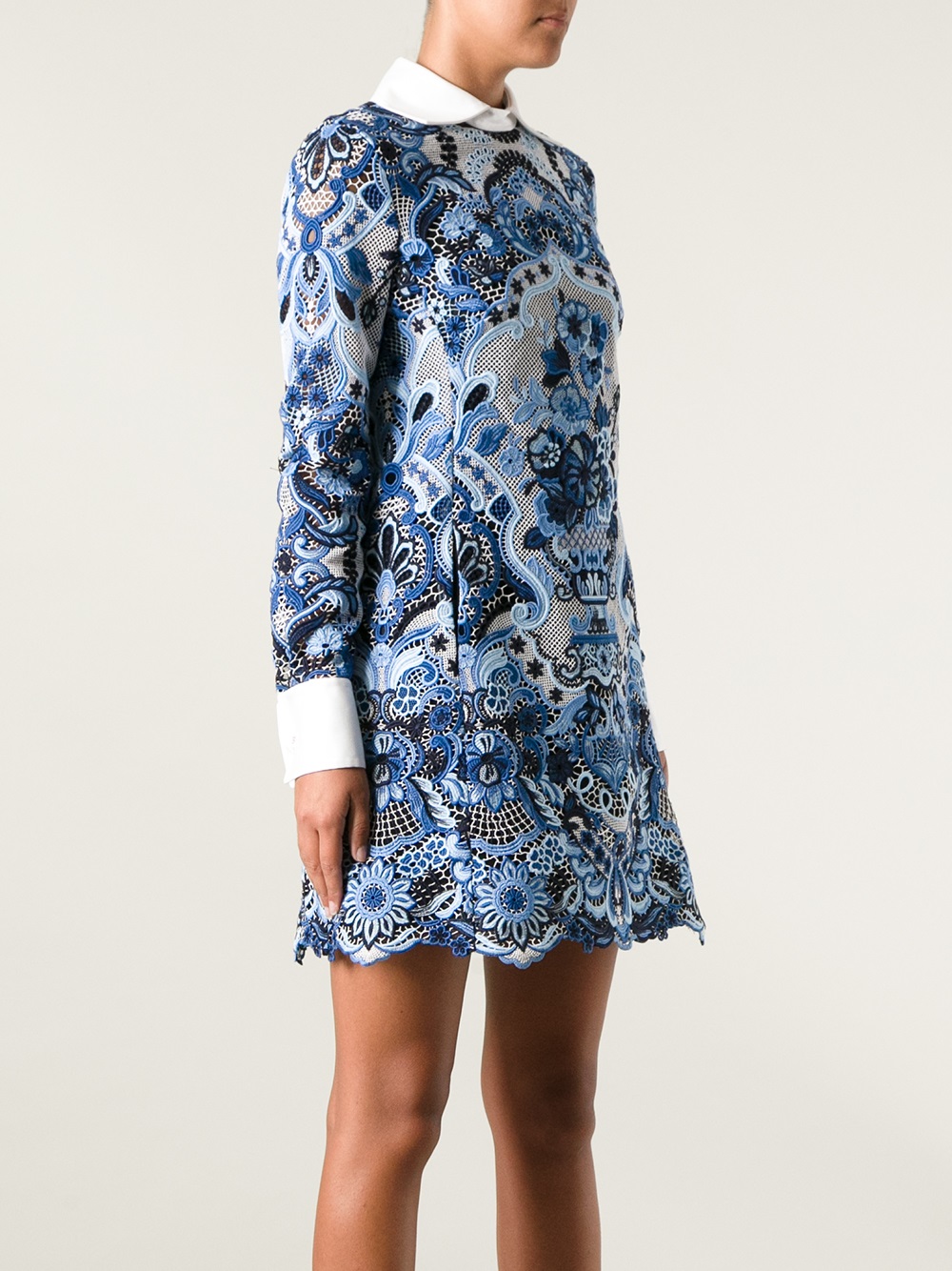 Lyst - Valentino Embroidered Floral Dress in Blue
