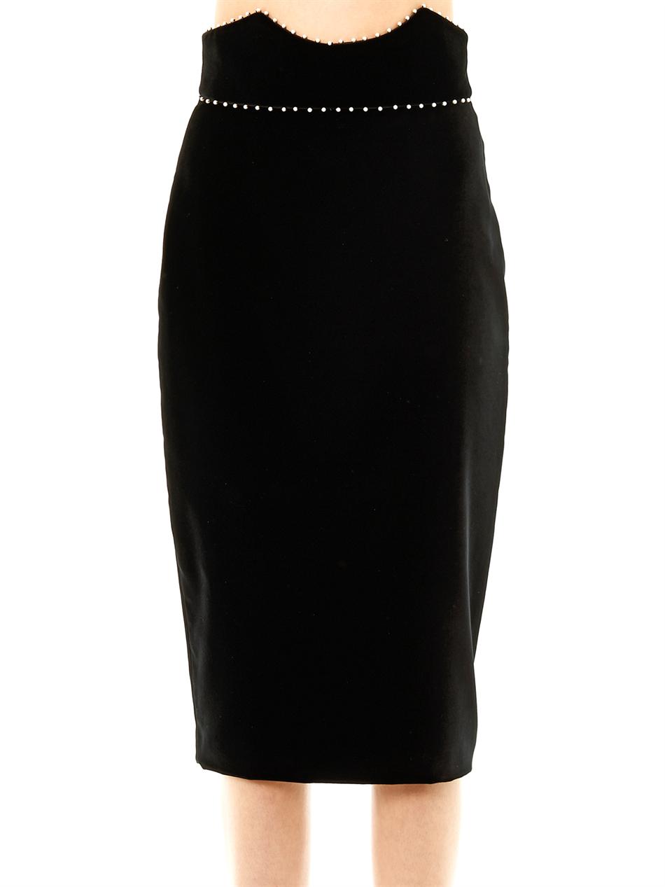 Lyst - Alexander mcqueen Velvet Pencil Skirt in Black