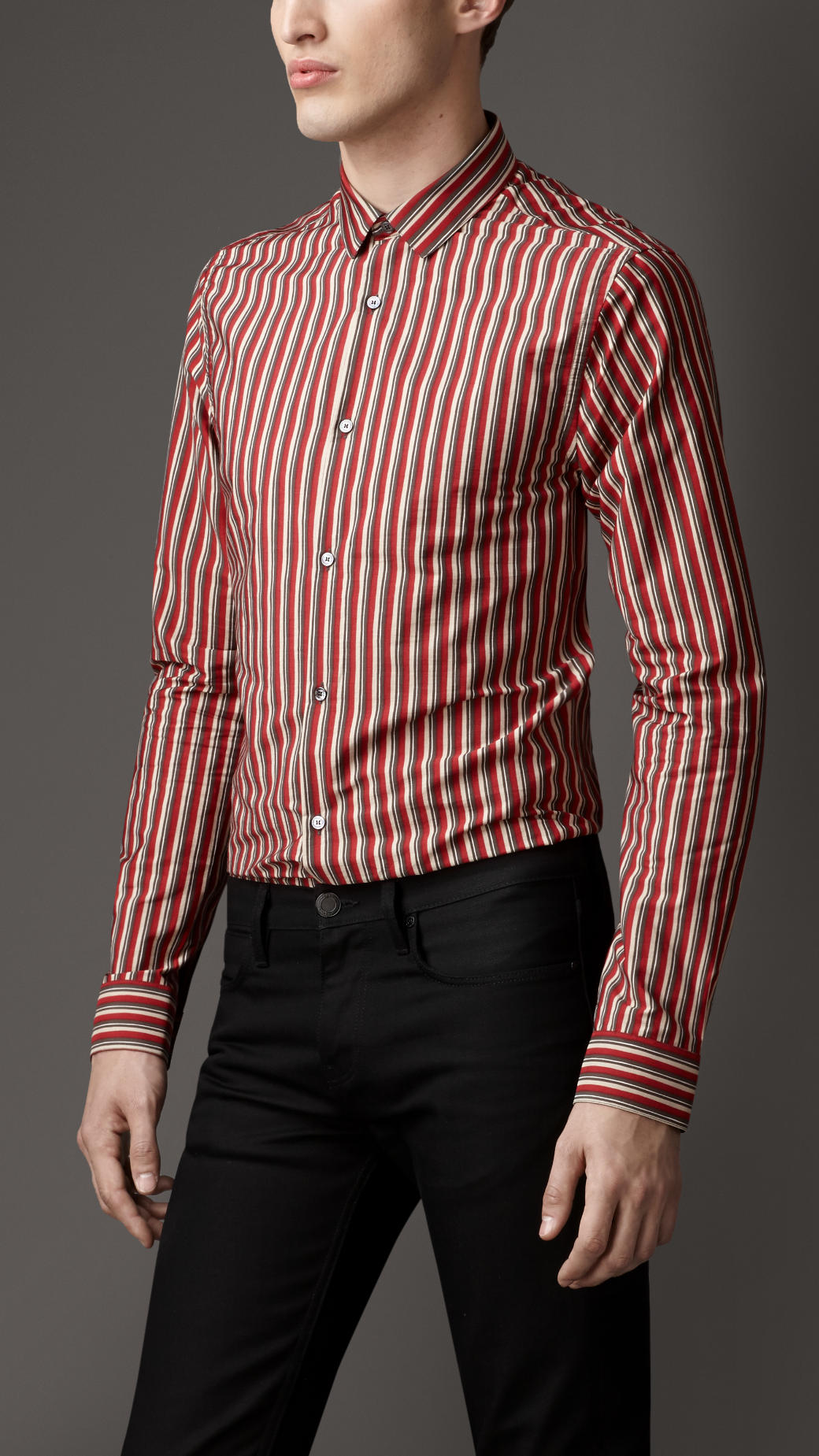 Lyst - Burberry Slim Fit Cotton Silk Stripe Shirt in Red for Men