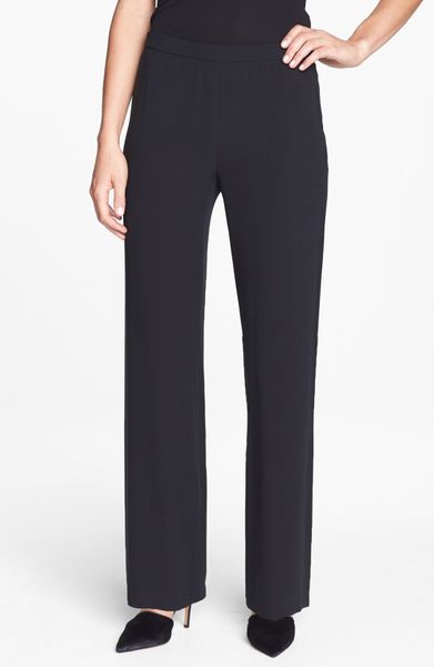Eileen Fisher Silk Georgette Crepe Pants in Black | Lyst