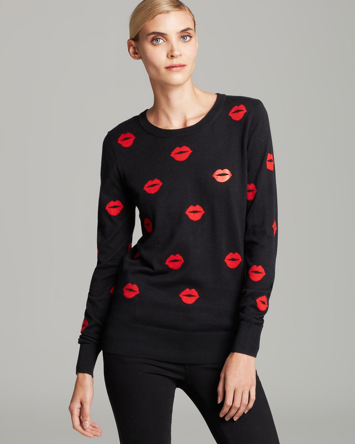 French connection Sweater Allover Lips in Red | Lyst