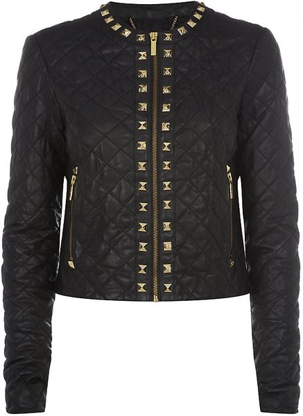 Michael Michael Kors Studded Leather Jacket in Black (gold) | Lyst