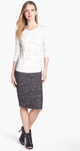 Vince Camuto Metallic Tweed Pencil Skirt in Gray (Rich Black) | Lyst