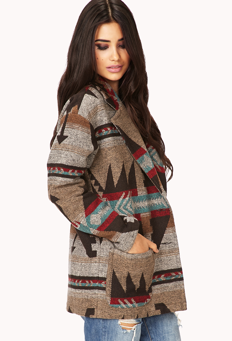 Lyst Forever 21 Worldly Tribal Print Trench Coat in Natural