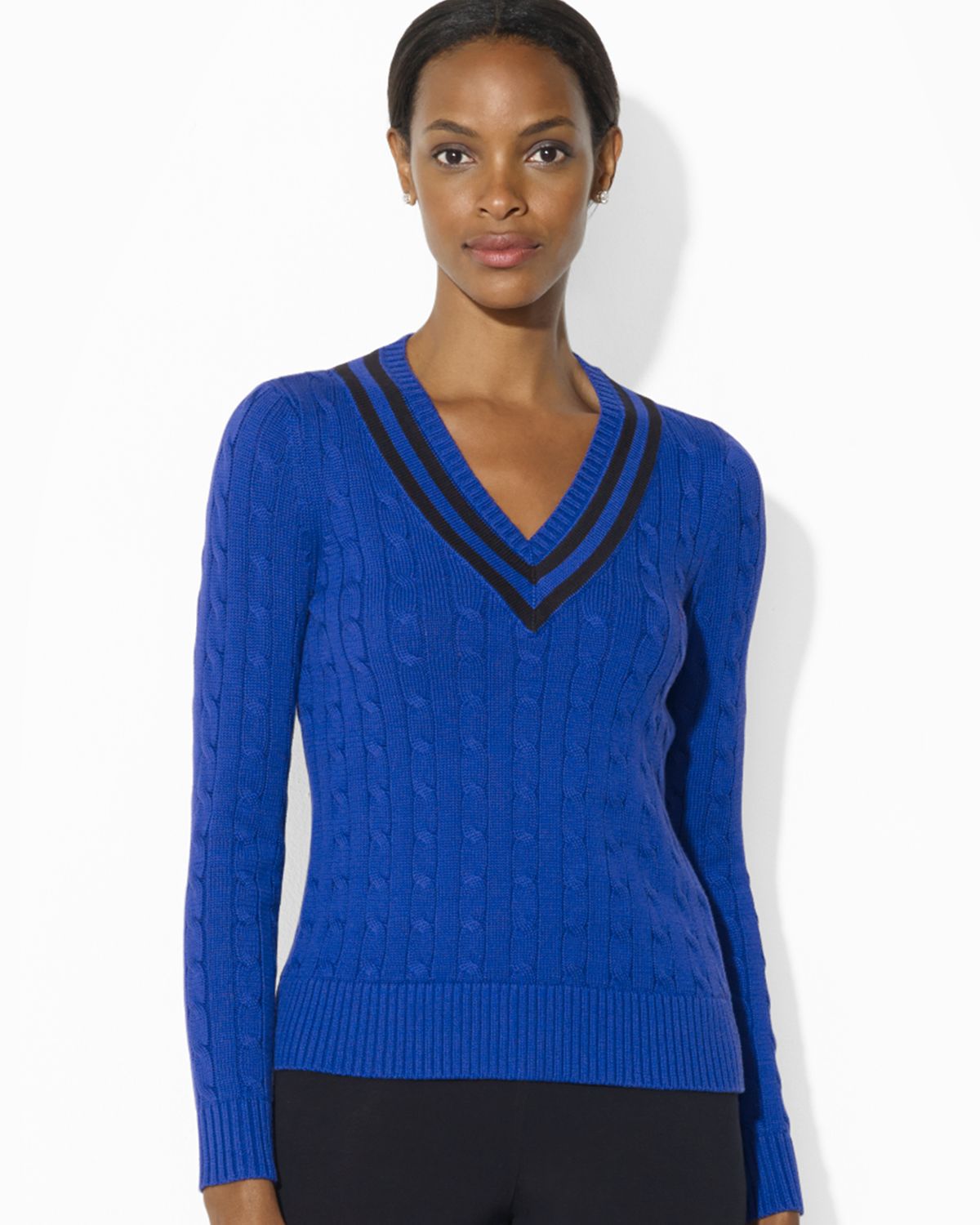 Lauren By Ralph Lauren V Neck Cricket Sweater in Blue (Track Purple ...