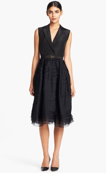 Oscar De La Renta Faille Collar Silk Organza Dress in Black | Lyst