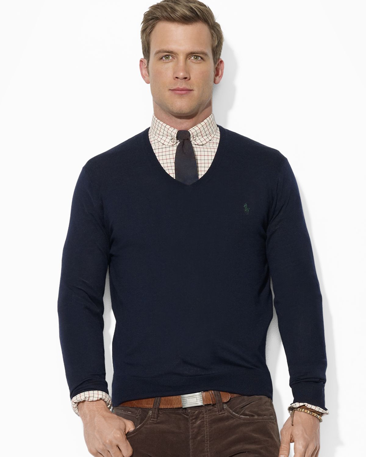 Ralph lauren Polo Merino Wool V-neck Sweater in Blue for Men | Lyst