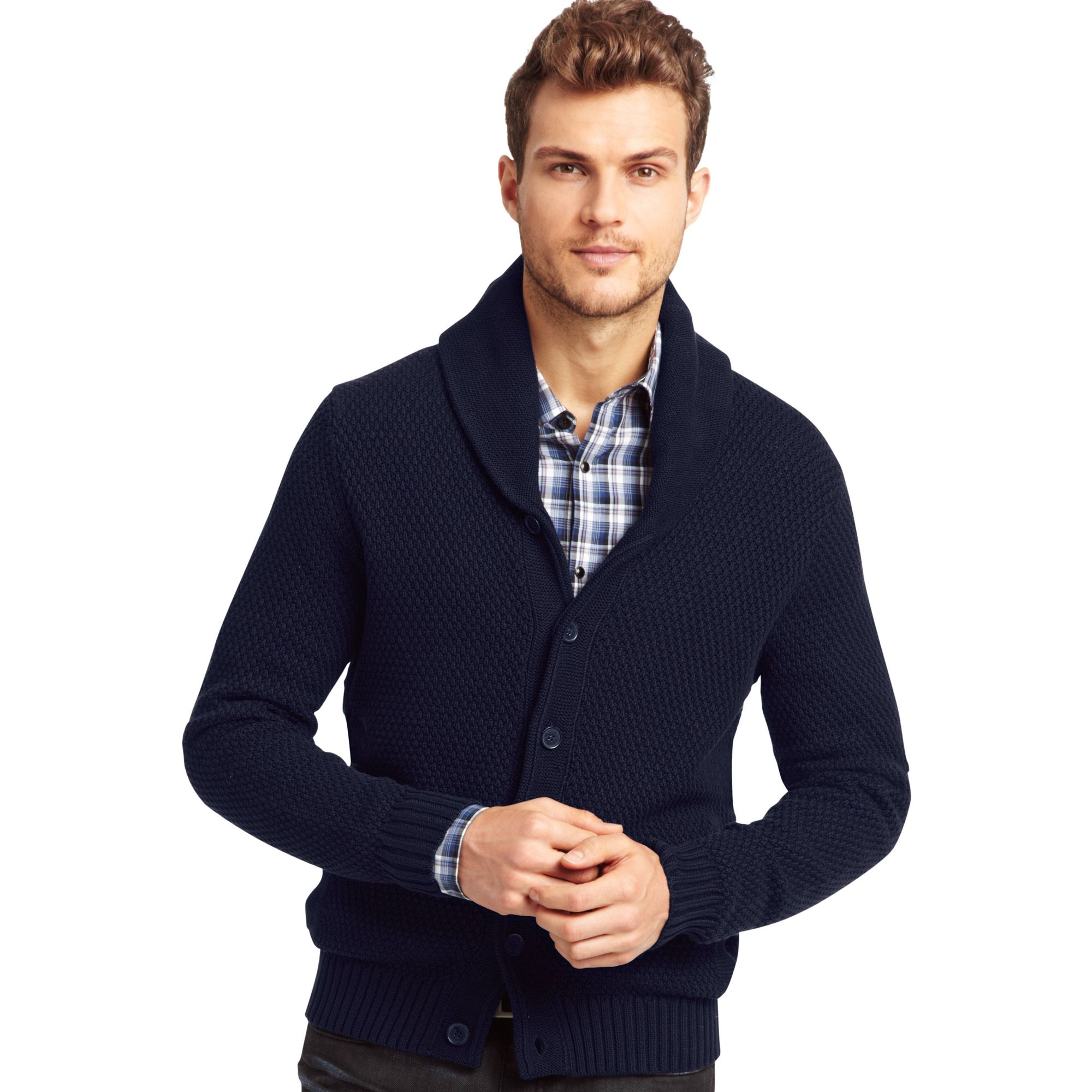 Kenneth Cole Long Sleeve Shawl Collar Cardigan Sweater in Blue for Men ...