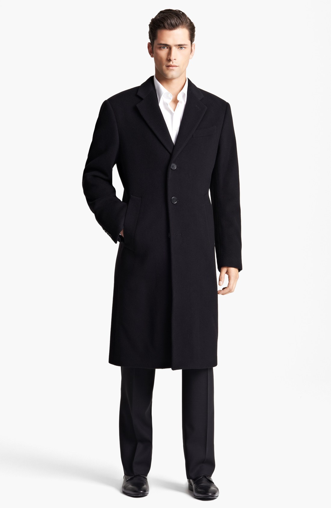 Armani Executive Wool Top Coat in Black for Men (Solid Black) | Lyst