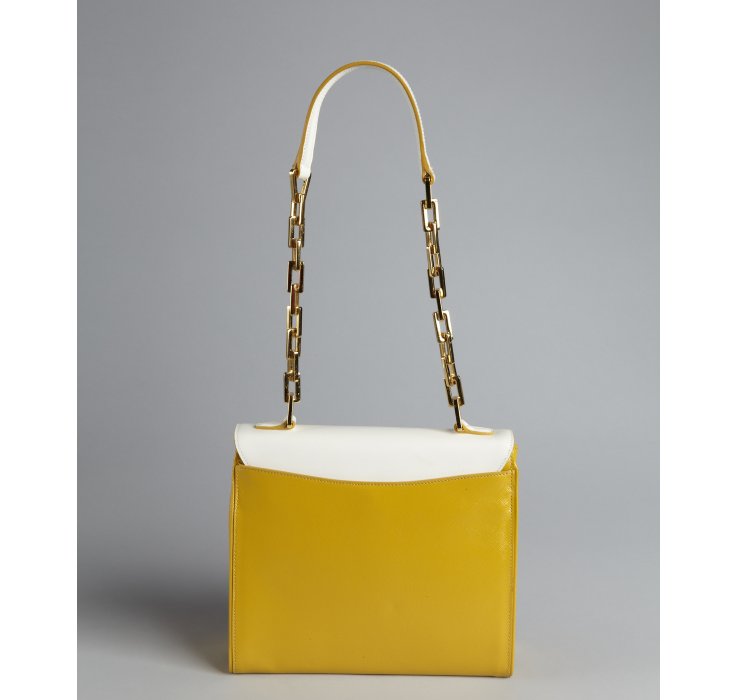 Prada Golden rod and White Crosshatched Leather Chain Strap Turn ...