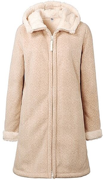 Uniqlo Printed Fluffy Fleece Coat Long Sleeve in Beige | Lyst