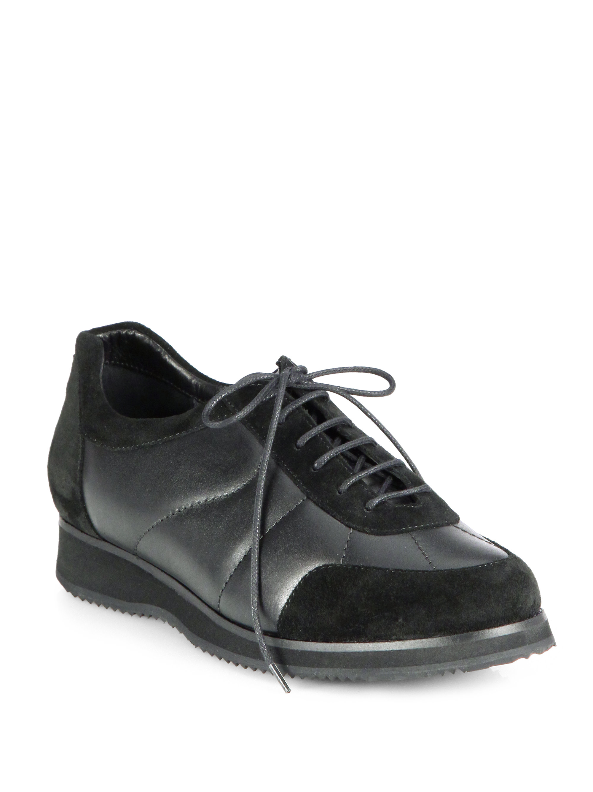 Aquatalia By Marvin K Wet Leather and Suede Laceup Sneaker in Black | Lyst