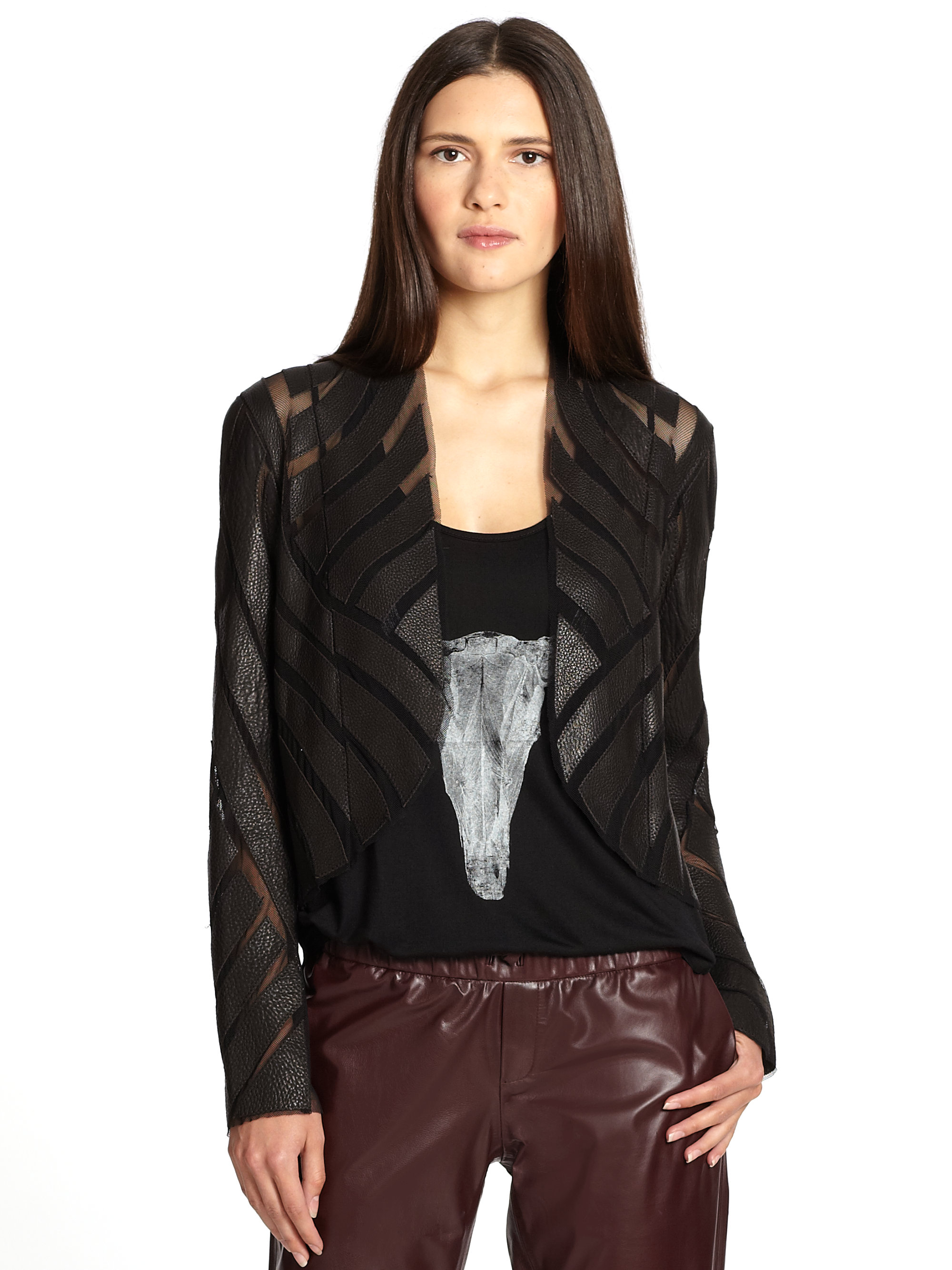 Haute Hippie Leather Mesh Jacket in Black | Lyst