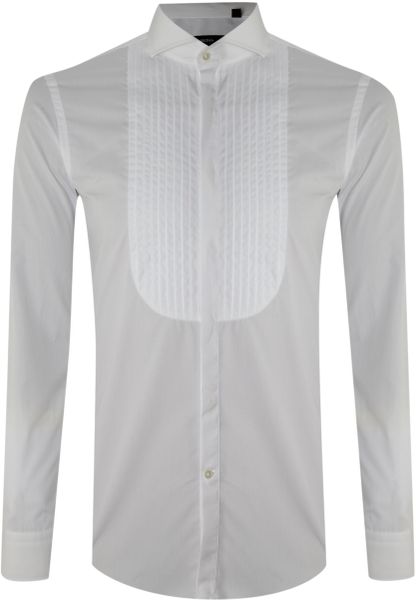 Hugo Boss Bib with Cutaway Collar Long Sleeved Dinner Shirt in White ...