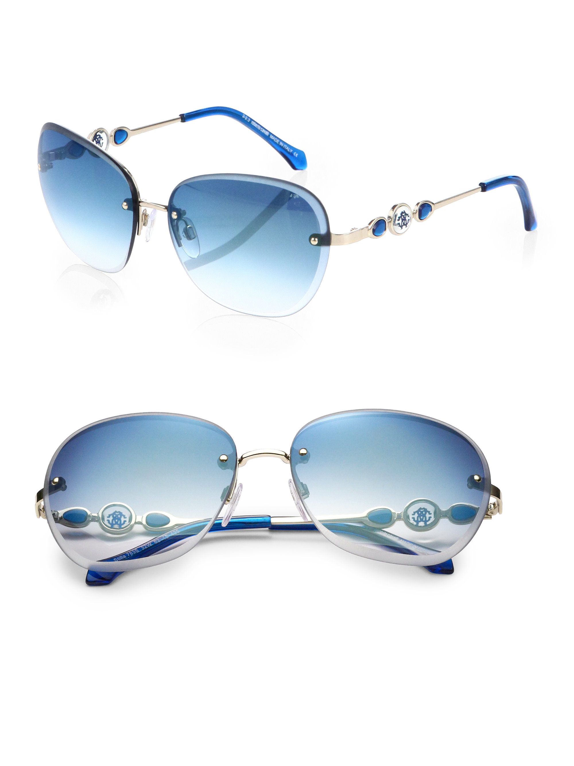 Roberto Cavalli Rimless Round Sunglasses in Blue - Lyst