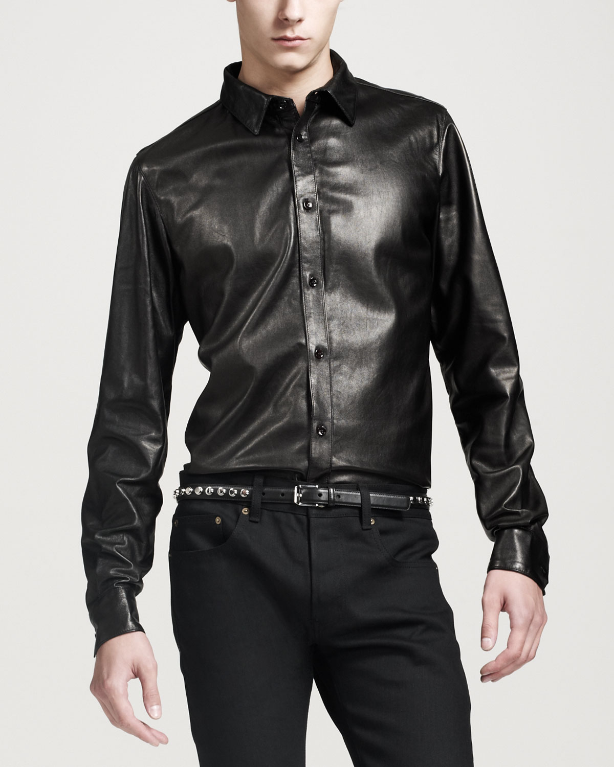 Saint laurent Leather Buttondown Shirt Black in Black for Men | Lyst