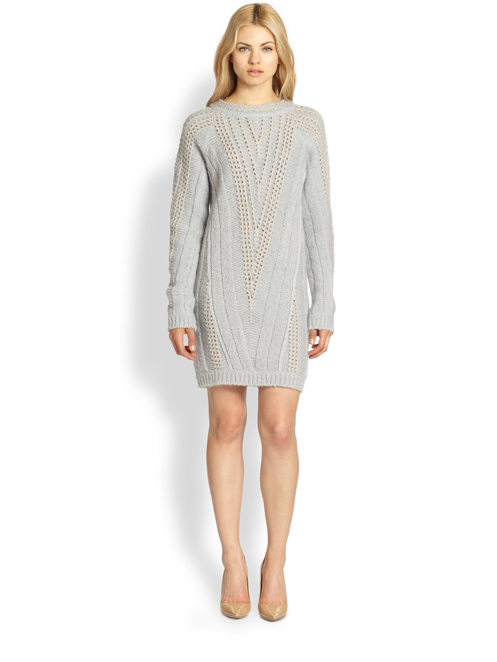 Lyst See By Chloé Contrast Sched V Ribbed Sweater Dress In Gray Gallery