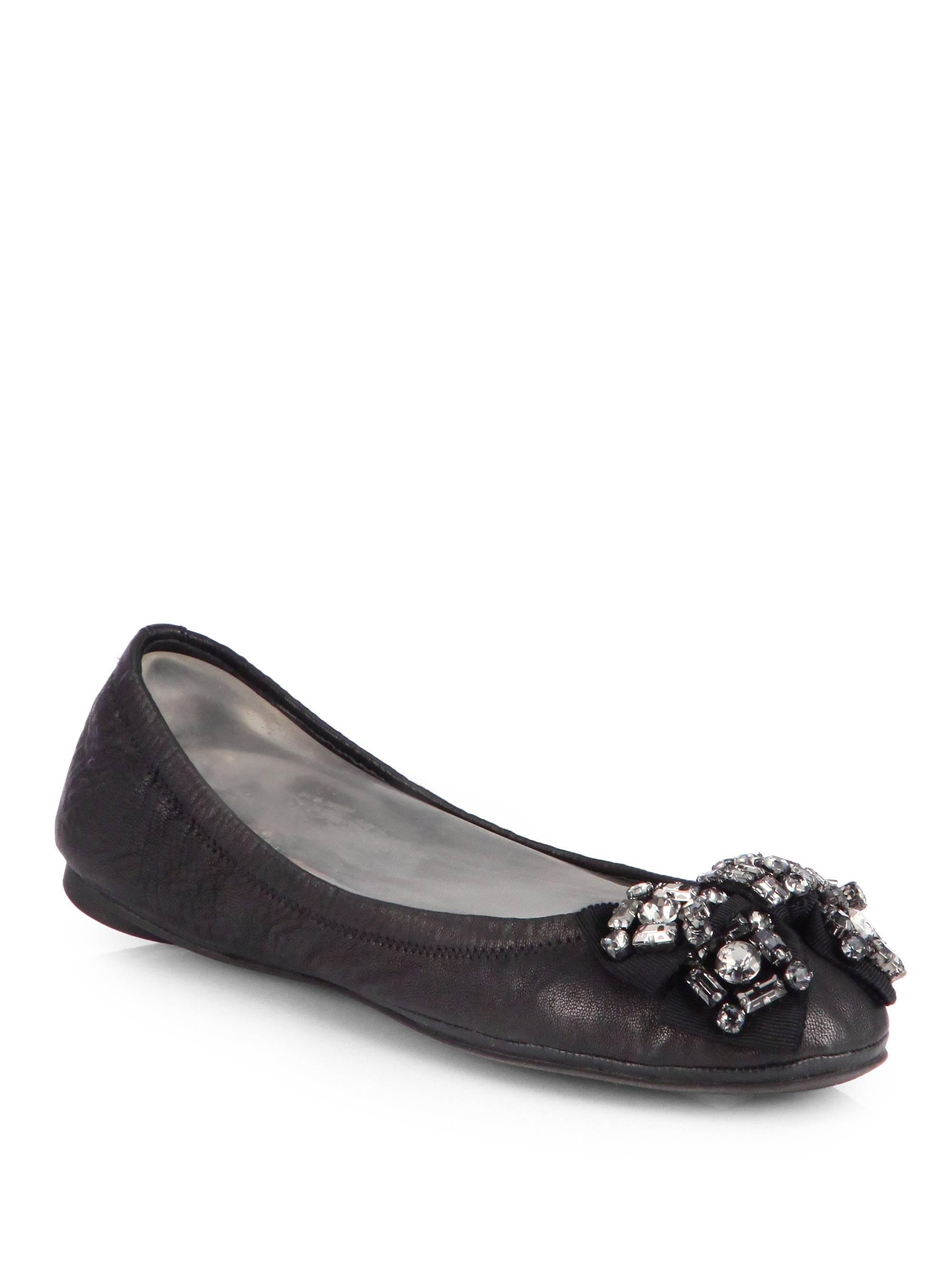 Tory burch Azalea Jeweled Leather Ballet Flats in Black | Lyst