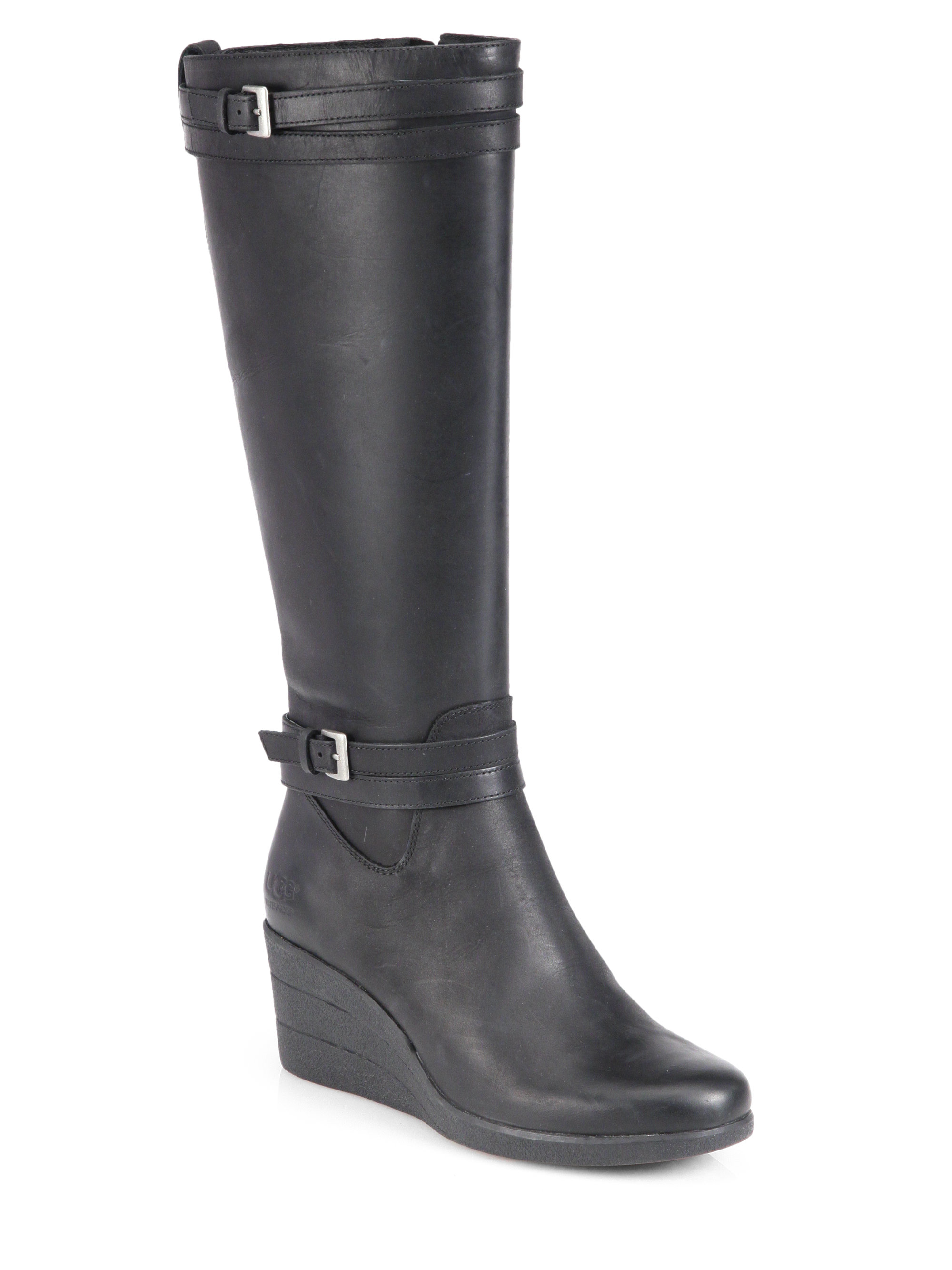 Lyst - Ugg Irmah Leather Wedge Boots in Black