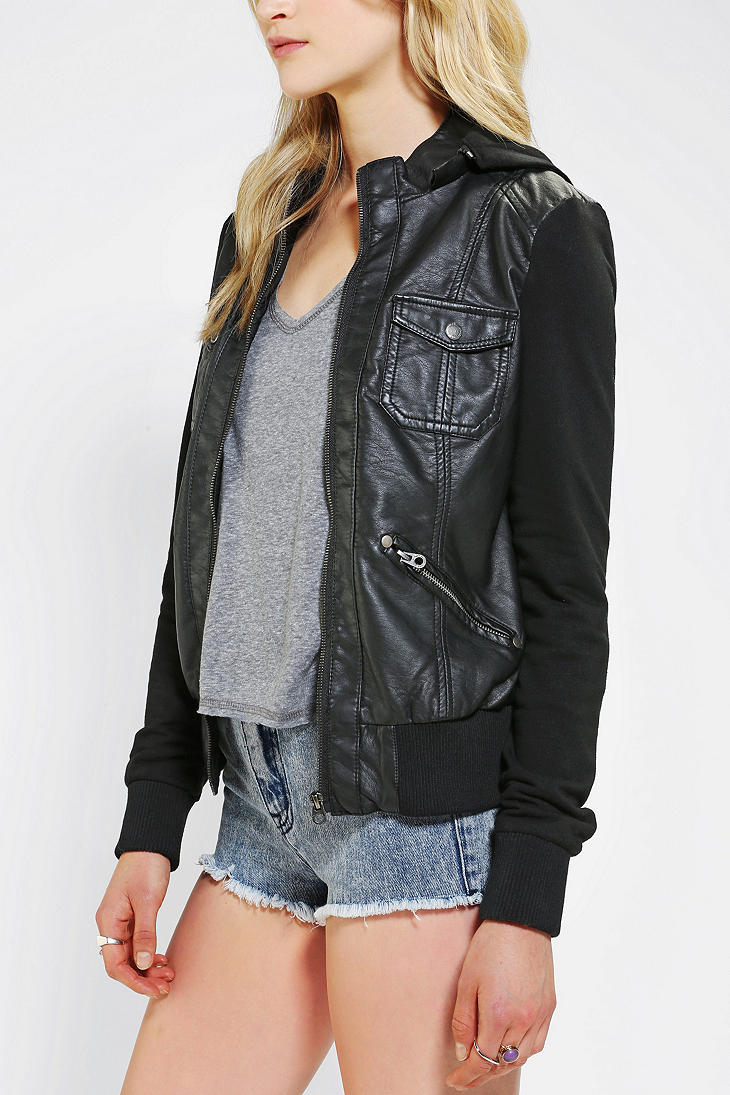 Lyst - Urban Outfitters Members Only Hooded Vegan Leather Bomber Jacket ...