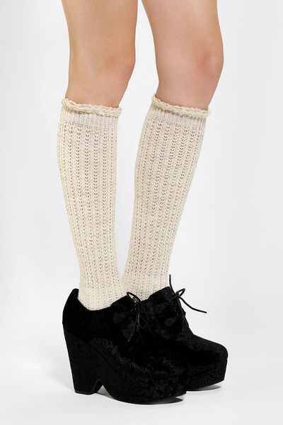 Urban Outfitters Crochet Lace Cuff Knee High Sock in Beige (CREAM) | Lyst