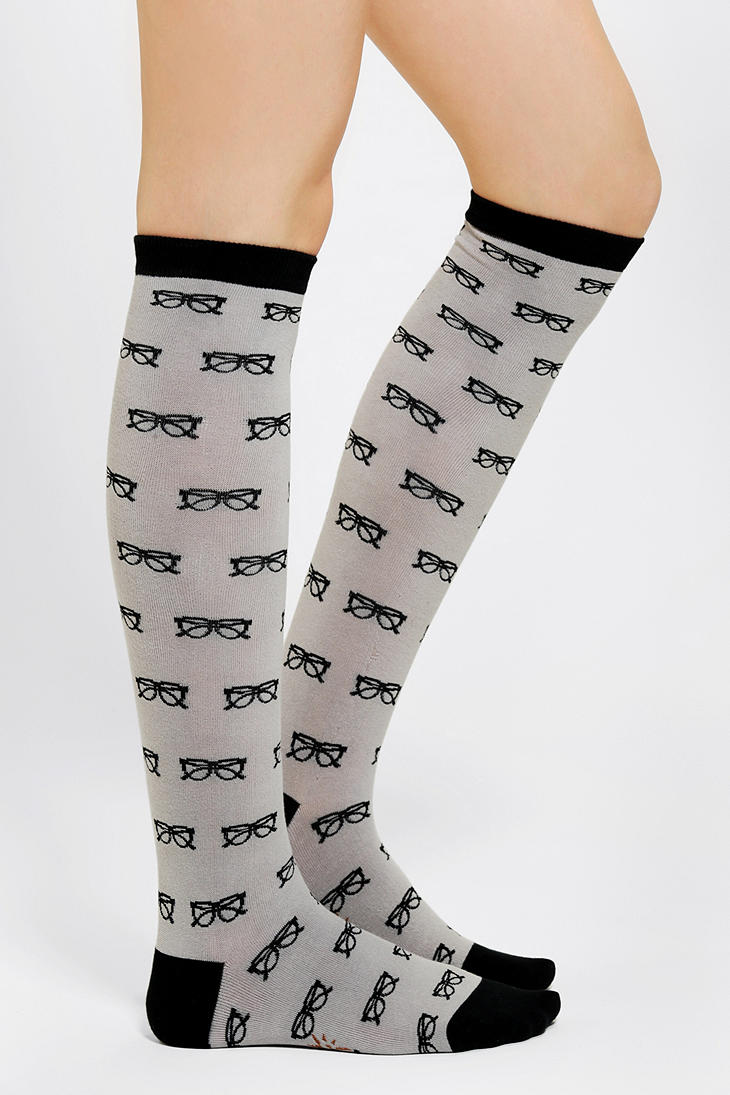 Urban Outfitters Sock It To Me Glasses Knee High Socks In Gray Lyst 