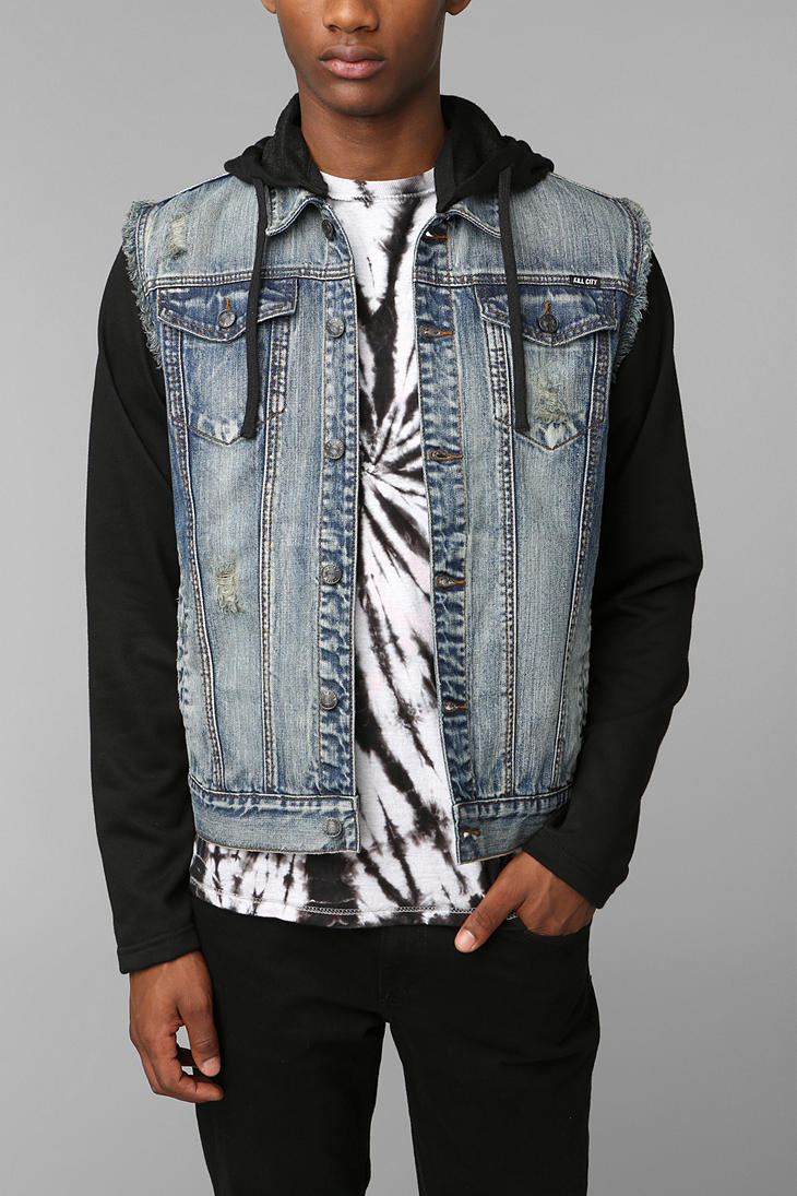 Lyst Urban Outfitters Kc By Kill City Fleece Sleeve Denim Jacket Gallery