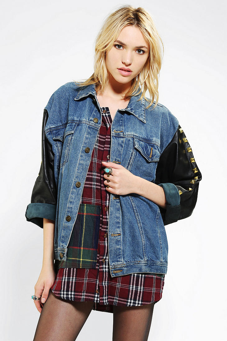 Urban outfitters Rag Union X Urban Renewal Leathersleeve Denim Jacket
