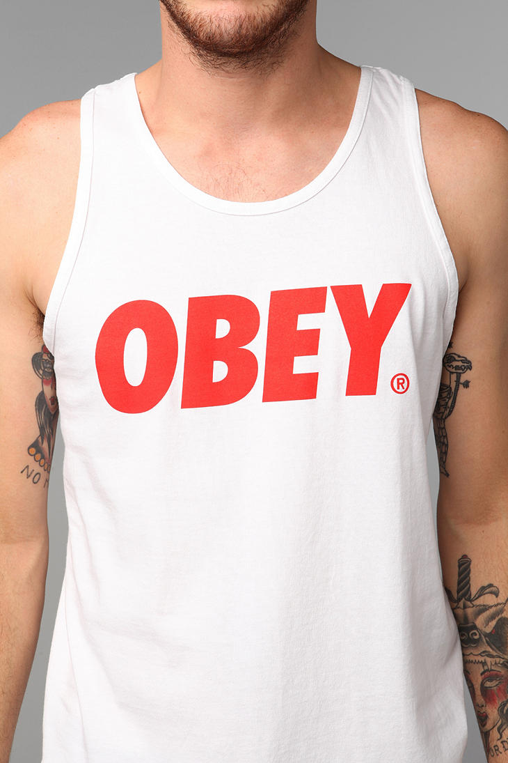 Lyst - Urban Outfitters Obey Font Tank Top in White for Men