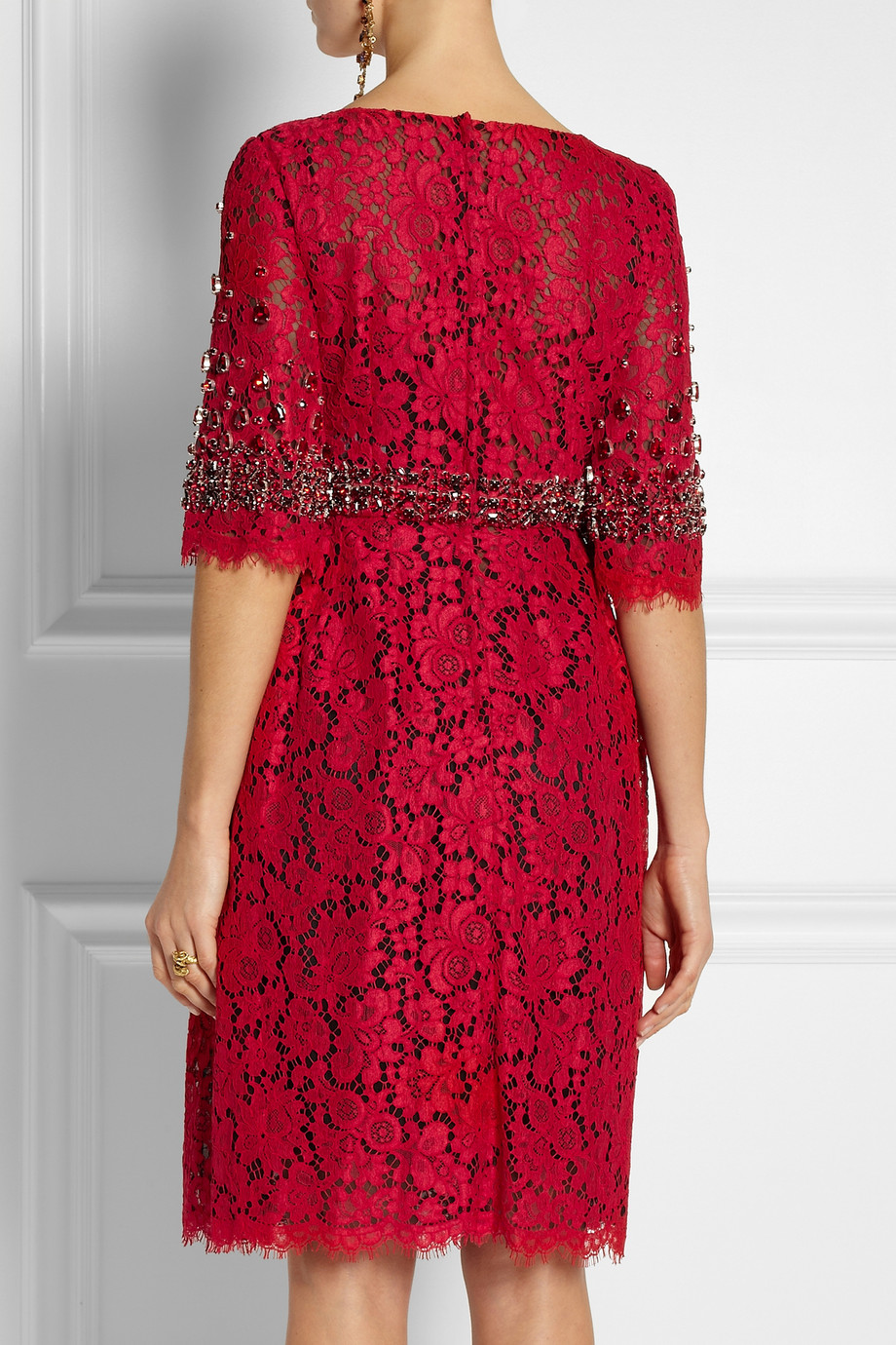 red embellished gown