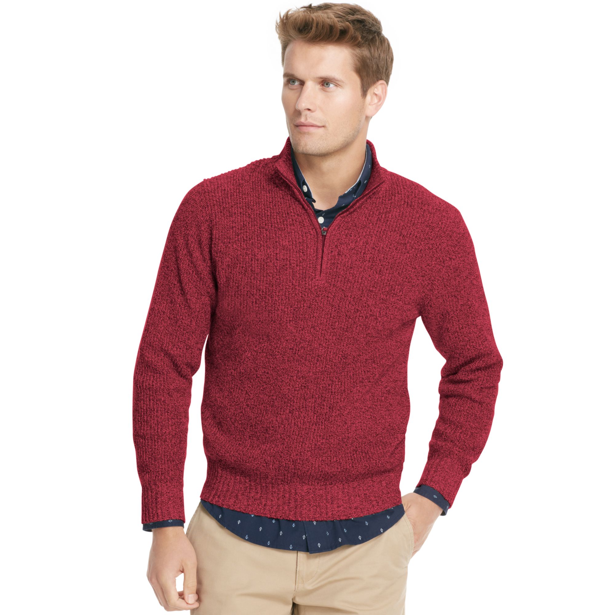 red quarter zip sweater