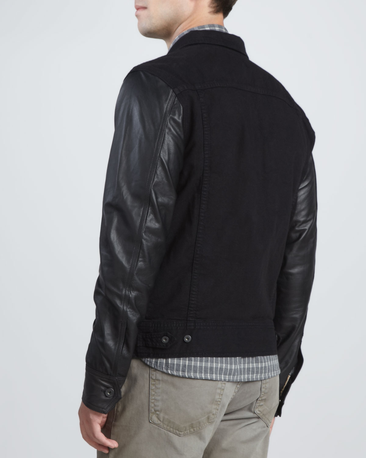 Lyst - Rag & Bone Denim Jacket with Leather Sleeves Black in Black