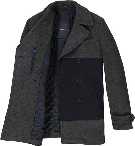 Tommy Hilfiger Tommy Striped Pea Coat in Blue for Men (midnight ...