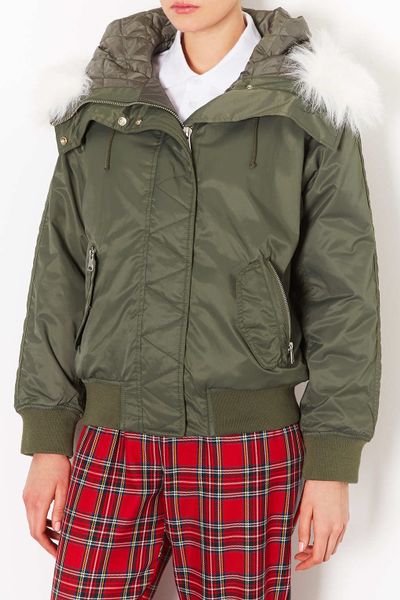 Topshop Hooded Airforce Bomber Jacket in Green (SAGE) | Lyst
