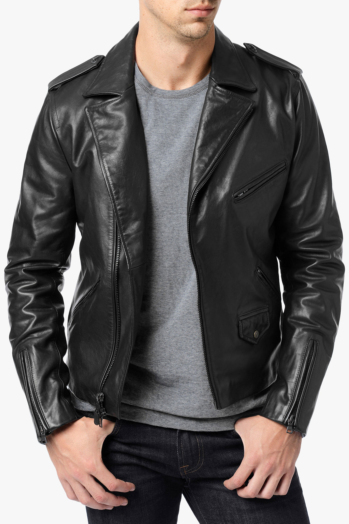 7 For All Mankind Leather Moto Jacket in Black for Men (Jet Black) | Lyst