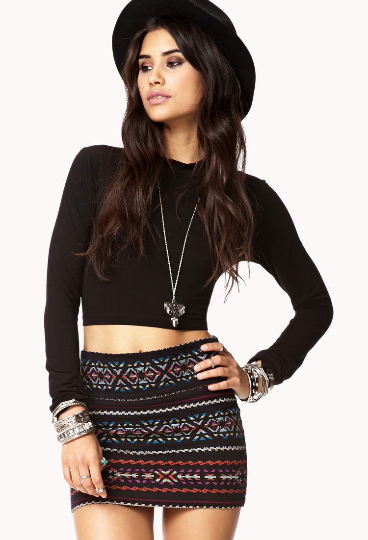 Lyst - Forever 21 Textured Cutout Crop Top in Black