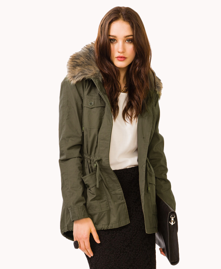 Forever 21 Collarless Faux Fur Jacket In Natural Lyst Forever 21 Faux Fur Hooded Parka In Olive Burdy Winter Coats On