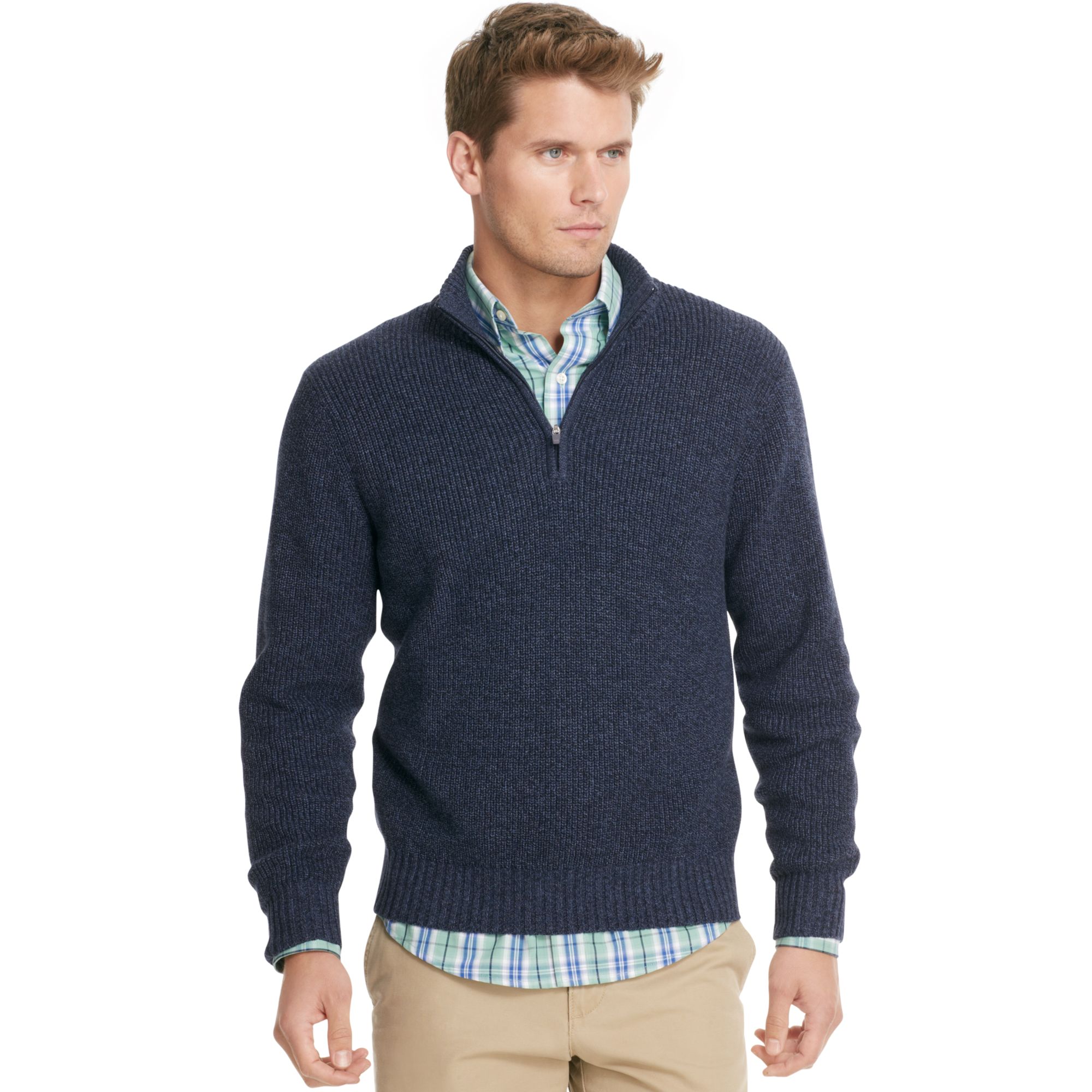 Izod Sweater Quarterzip Mock Neck Shaker Pullover in Blue for Men ...