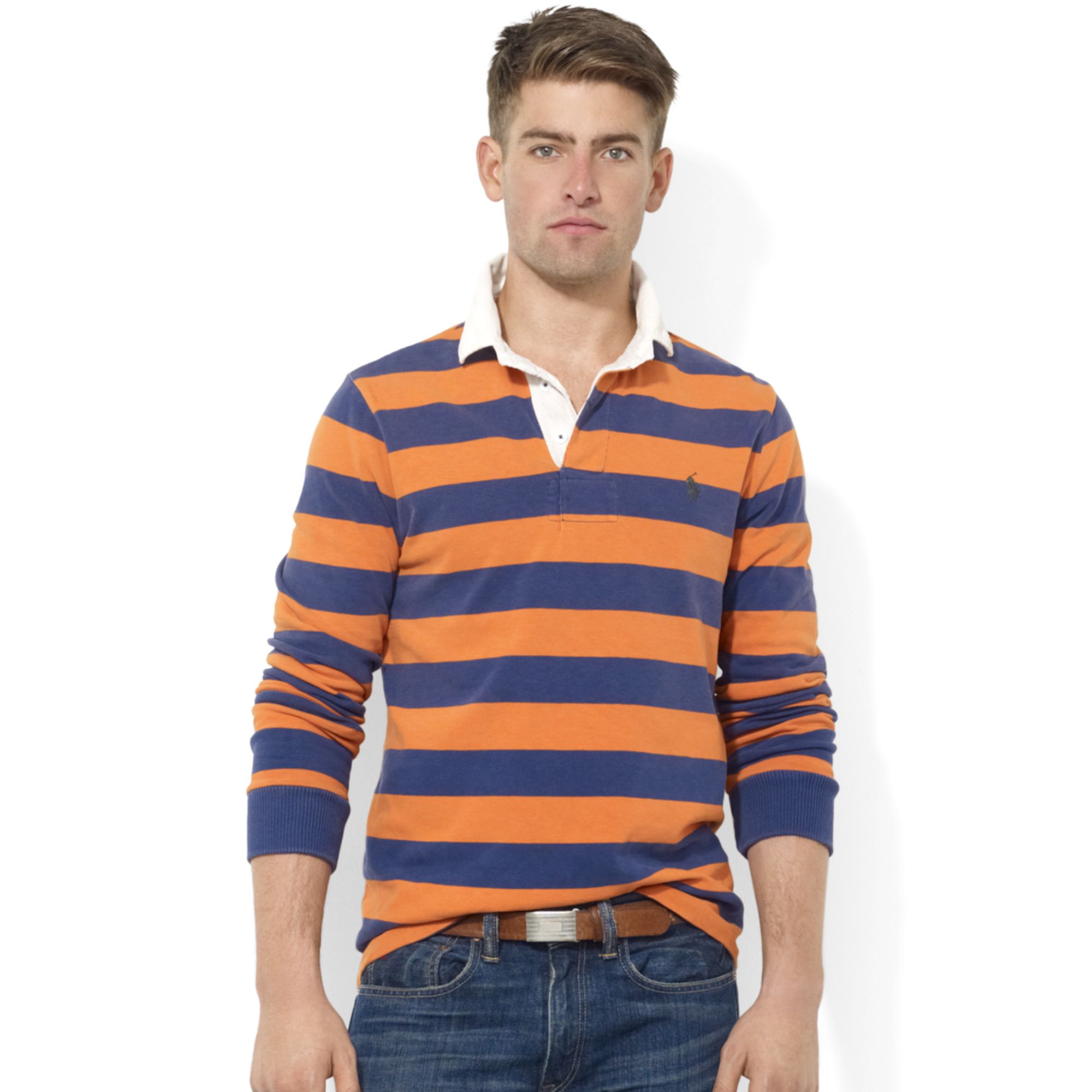 Ralph lauren Custom-fit Long-sleeve Striped Jersey Rugby in Orange for ...