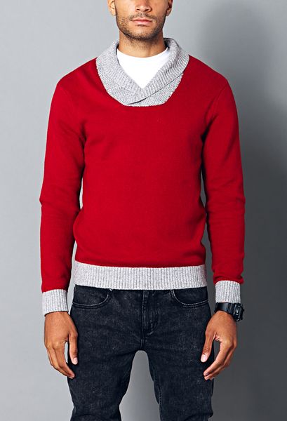 21men Colorblocked Shawl Collar Sweater in Red for Men (Heather grey ...