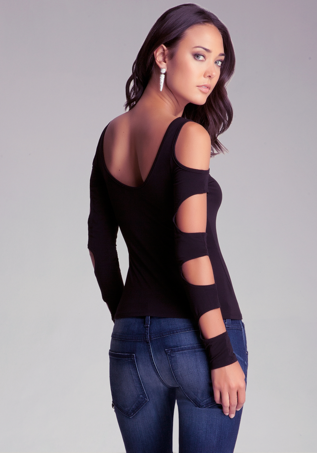 Lyst Bebe High Low Cutout Sleeve Top in Black