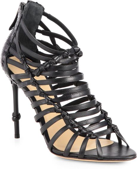 Alexandre Birman Leather and Python Strappy Sandals in Black (BLACK ...