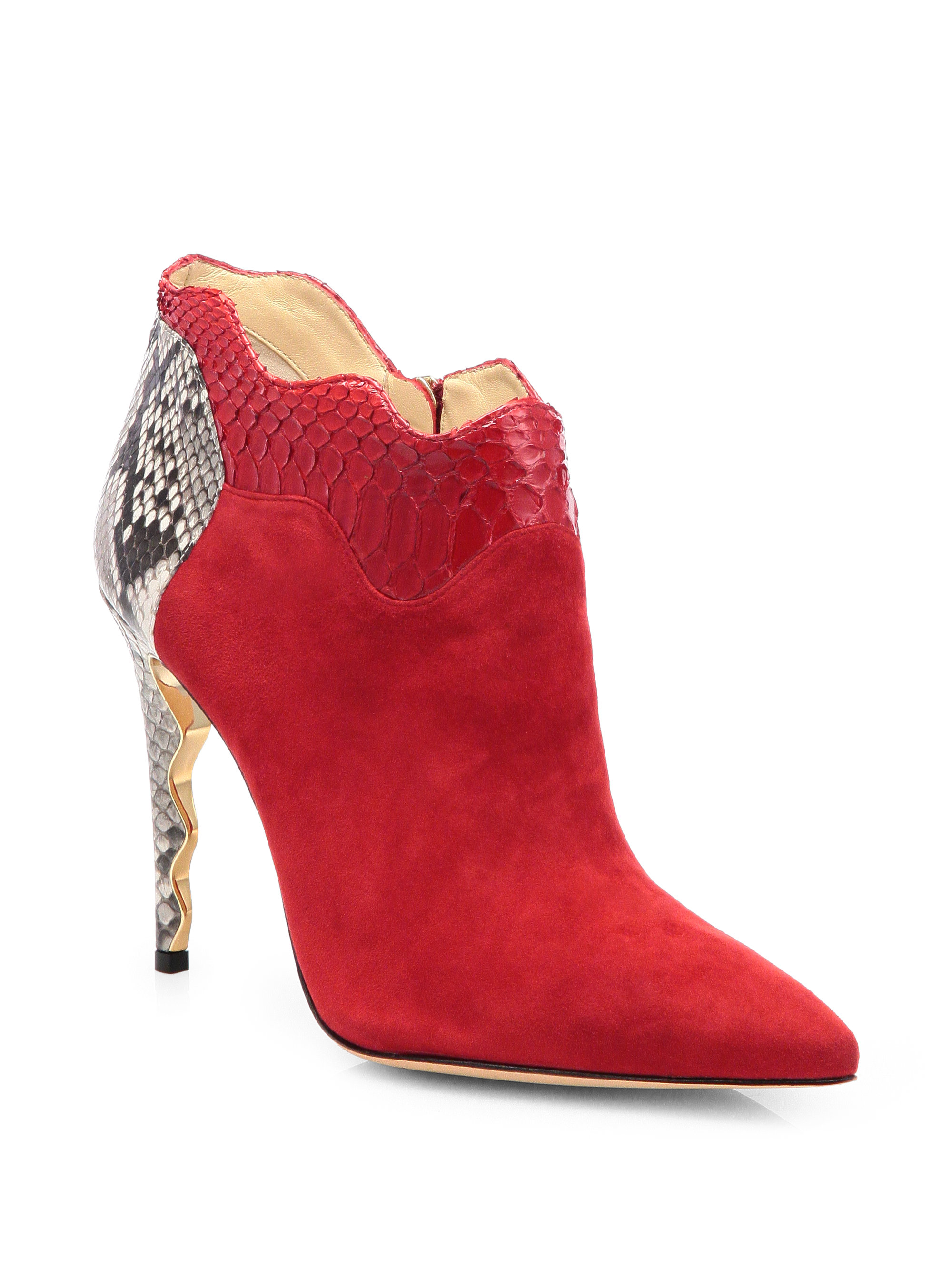 Alexandre Birman Python and Suede Ankle Boots in Red | Lyst