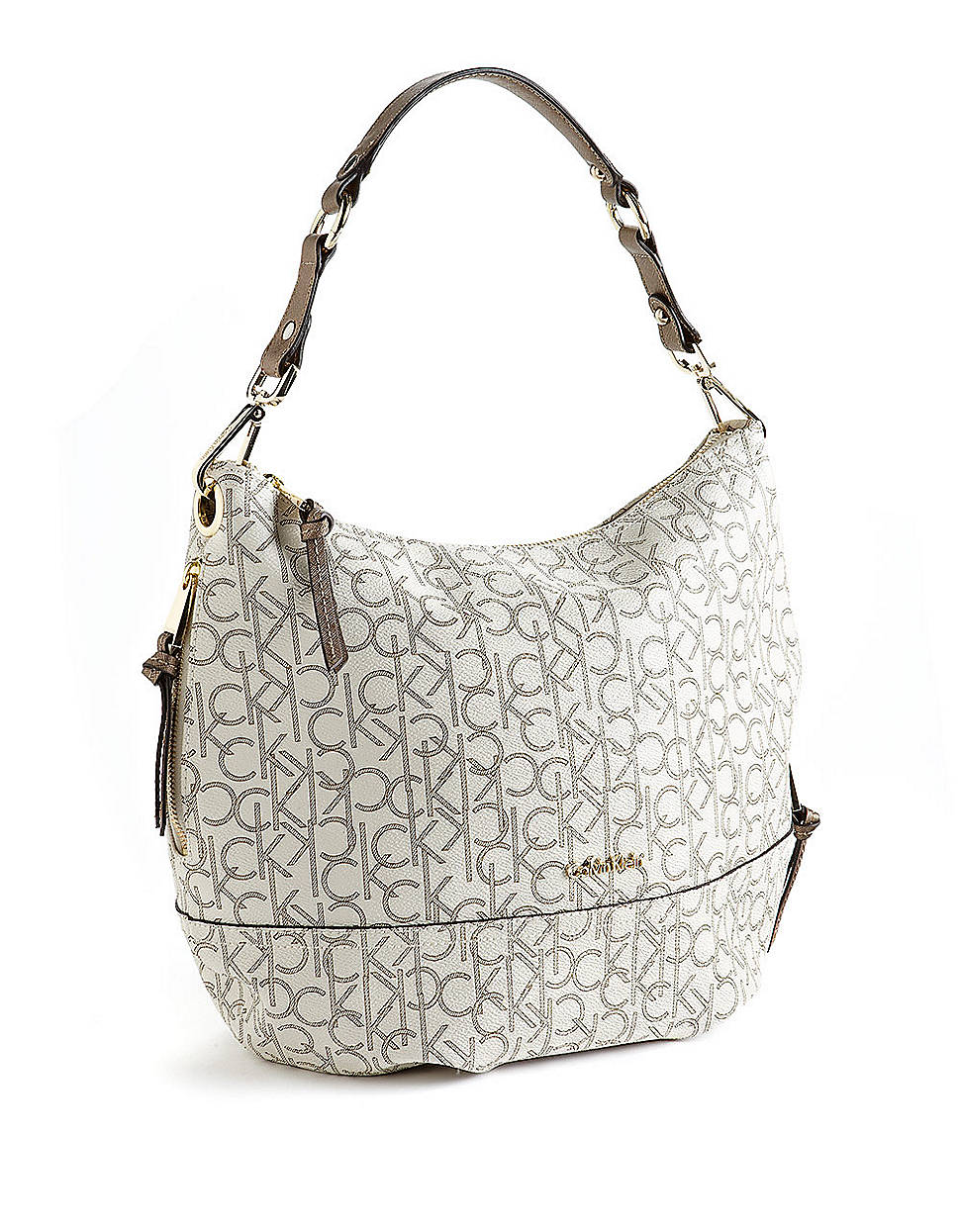 Calvin Klein Hudson Monogram Hobo Bag in White (almond) | Lyst